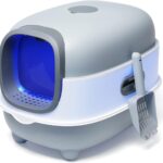 صندوق ليتر بوكس لفضلات القطط مع قفص اوتوماتيكي مقاوم للرمل والتعقيم بالاشعة فوق البنفسجية مع مجرفة فضلات مغلقة