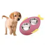 وعاء صحن طعام مزدوج للحيوانات الاليفة على شكل سمكة